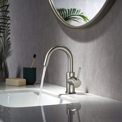 Halo High-Arc Single Handle Bathroom Vanity Sink Faucet with Pop Up Drain - CBF-1021