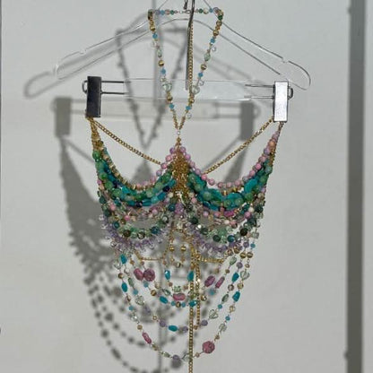 Halter beaded metal chain hollow out cut out top