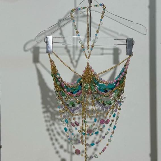 Halter beaded metal chain hollow out cut out top