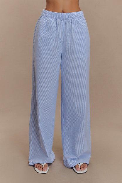 Hansen Wide Leg Pants - Blue Pinstripe