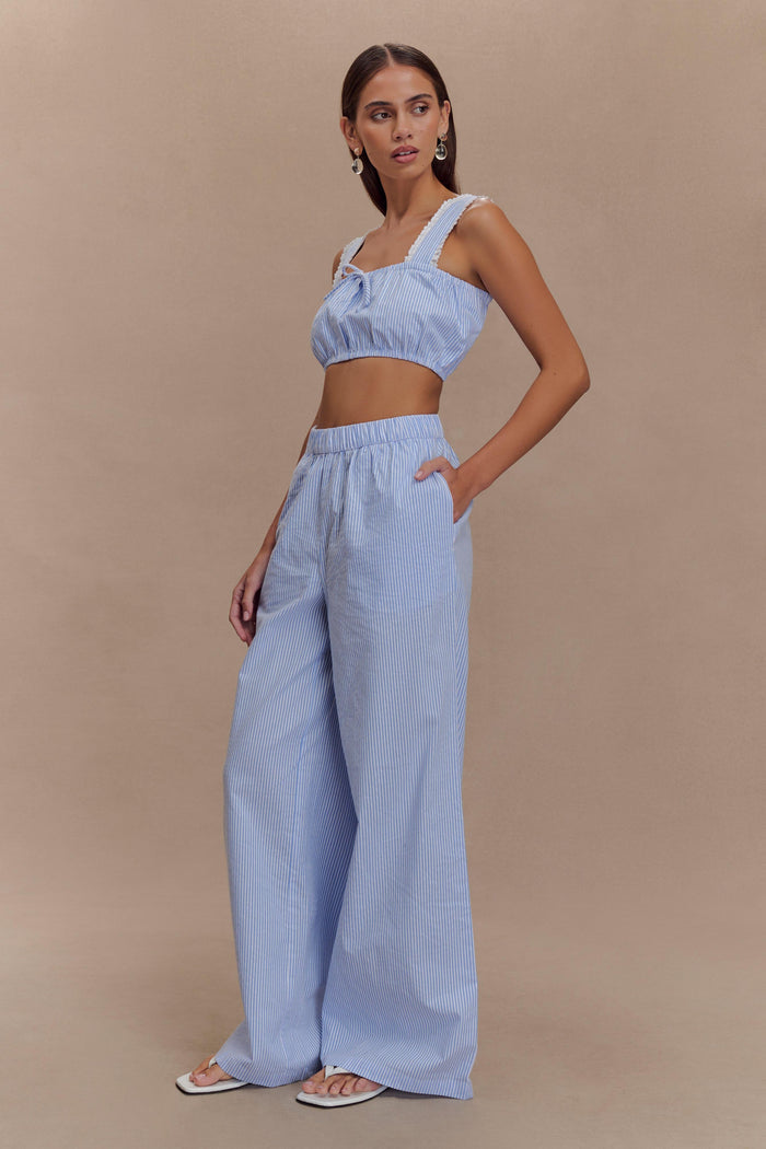 Hansen Wide Leg Pants - Blue Pinstripe