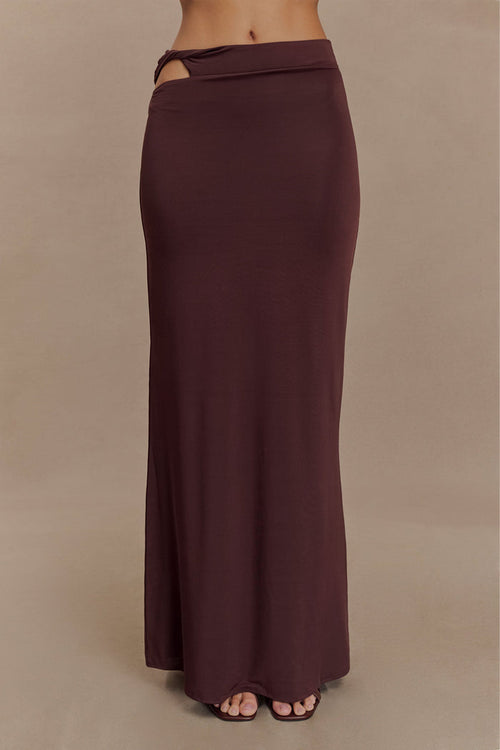 Haven Slinky Twist Midi Skirt - Chocolate