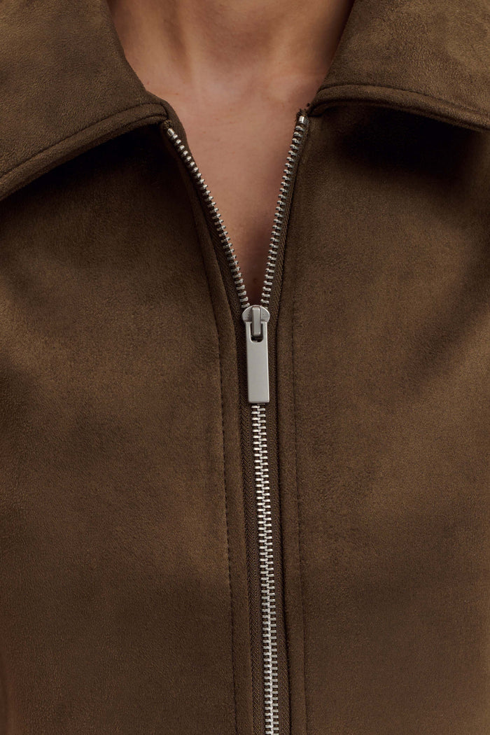 Hayes Faux Suede Collared Jacket - Chocolate