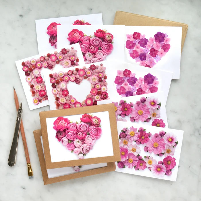 Heart and Pink Flowers Boxed Card Set
