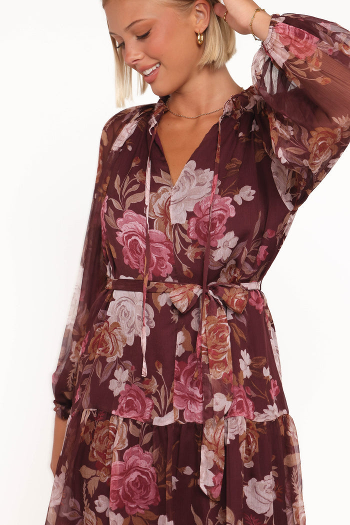 Petal and Pup USA DRESSES Hensely Mini Dress - Burgundy Brandy Bloom