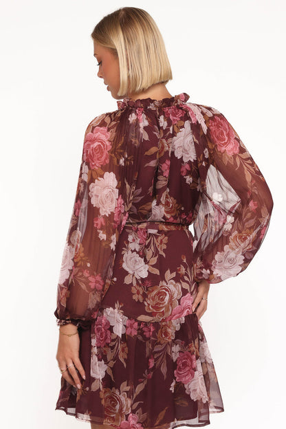 Petal and Pup USA DRESSES Hensely Mini Dress - Burgundy Brandy Bloom