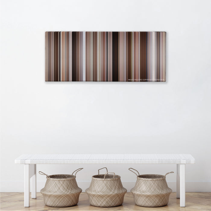 Hitch color palette canvas above a white bench with three woven baskets