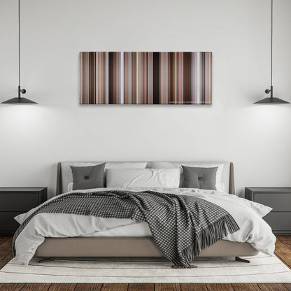Hitch color palette canvas above a bed, between two black pendant lamps