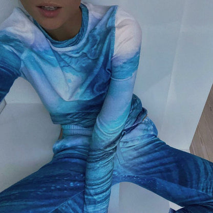 House Of Sunny - Wave Towelling Pants - Wave Print-Jupes et Pantalons-VOL1770