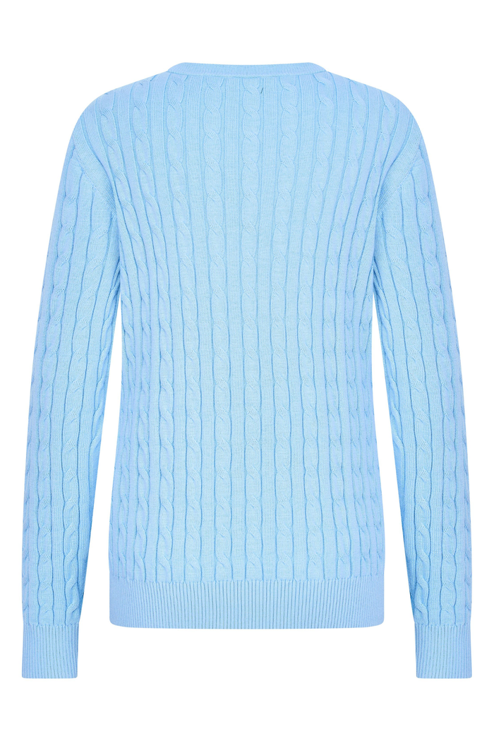 Back view of HV Society HVSAva Light Blue Jumper with cable knit pattern, shop HV Society at Dotique