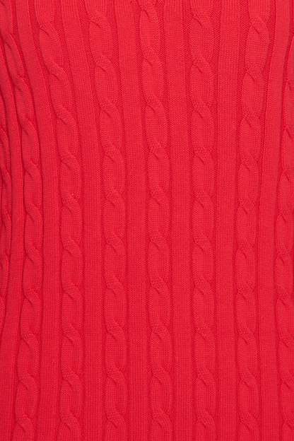 Close-up of the cable knit texture on the HV Society HVSAva Red Jumper, shop HV Society at Dotique.