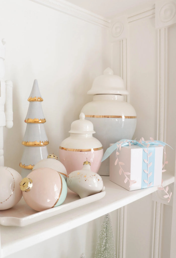 Hydrangea Light Blue Color Block Ginger Jar with Gold Accent