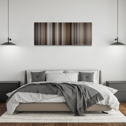 I Love You, Man color palette canvas above a bed, between two black pendant lamps
