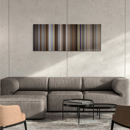 I Love You, Man color palette canvas on a concrete wall above a gray sectional sofa