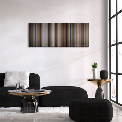 I Love You, Man color palette canvas above a black sofa with a gold-topped table