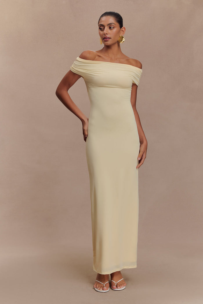 Imogen Off Shoulder Slinky Maxi Dress - Lemon