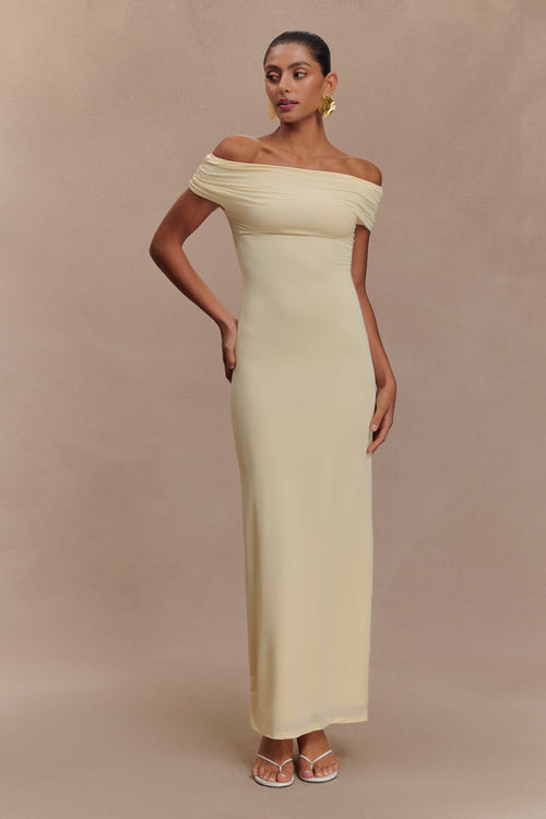 Imogen Off Shoulder Slinky Maxi Dress - Lemon