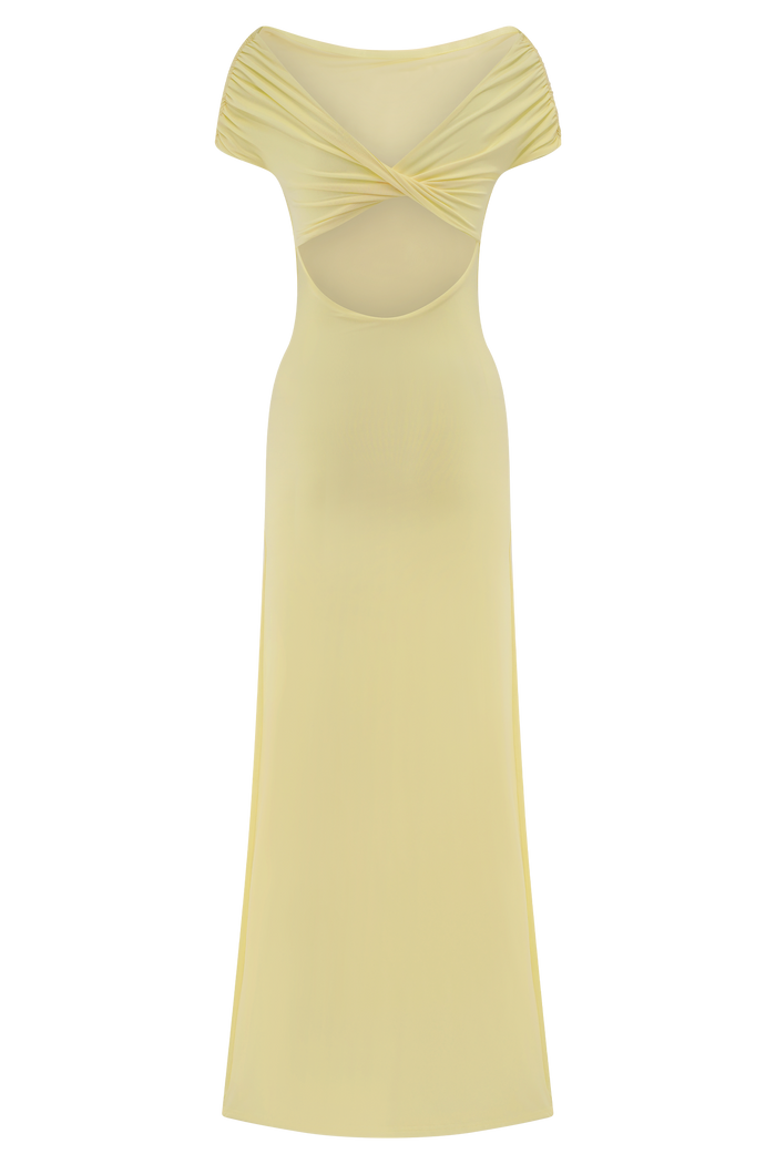 Imogen Off Shoulder Slinky Maxi Dress - Lemon