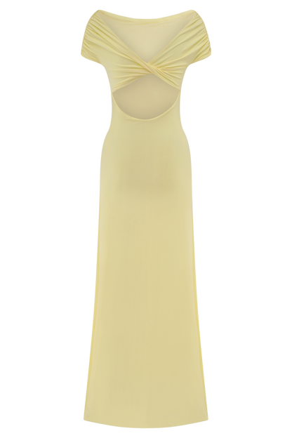 Imogen Off Shoulder Slinky Maxi Dress - Lemon