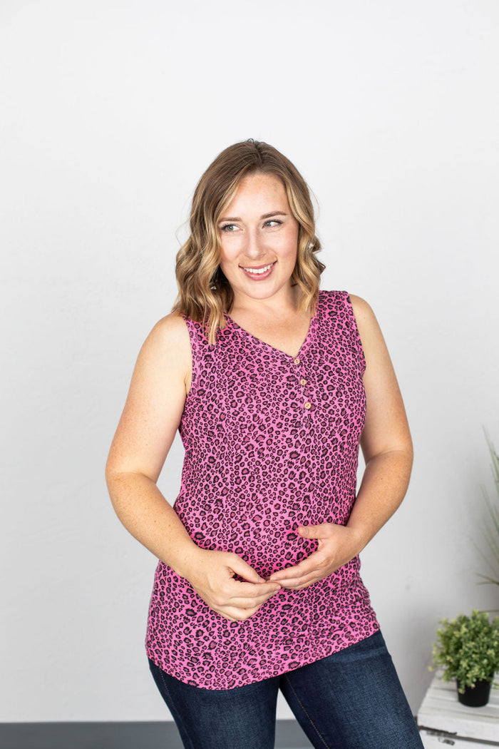 IN STOCK Addison Henley Tank - Hot Pink Leopard FINAL SALE