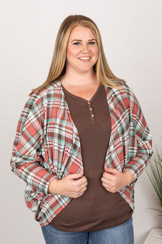 IN STOCK Emma Cocoon Cardigan - Mauve/Sage Plaid FINAL SALE