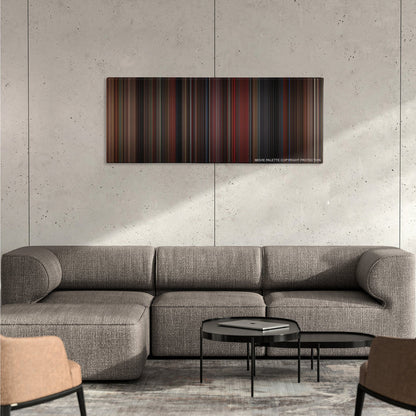 In the Mood for Love color palette canvas on a concrete wall above a gray sectional sofa