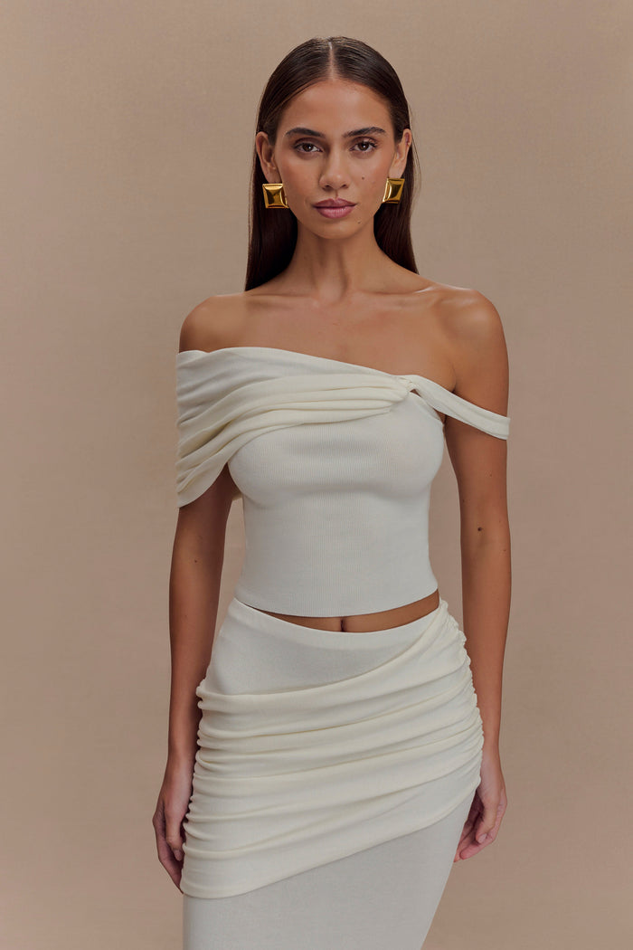 Irene Gathered Knit Top - Ivory