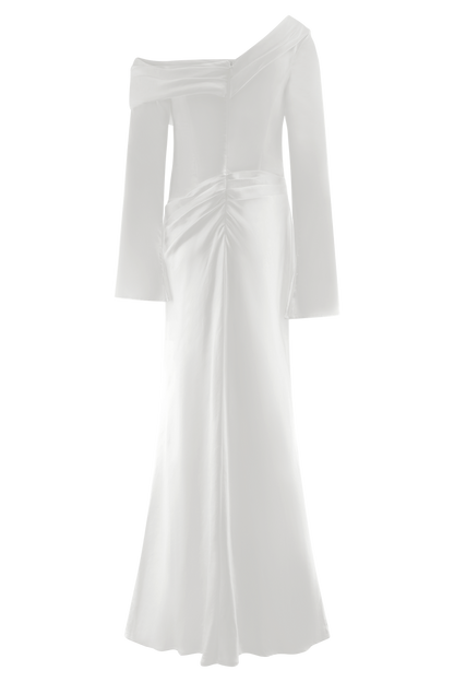 Iris Long Sleeve Satin Maxi Dress - White