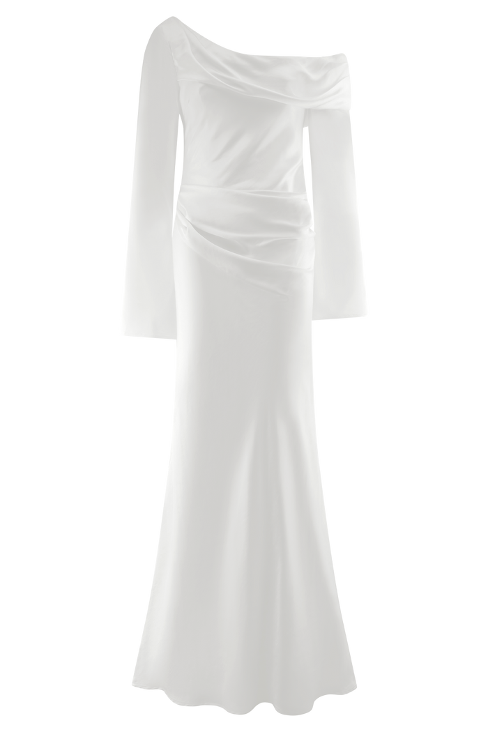 Iris Long Sleeve Satin Maxi Dress - White