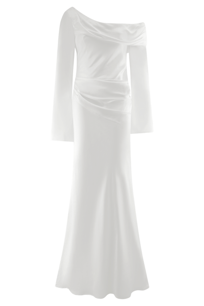 Iris Long Sleeve Satin Maxi Dress - White
