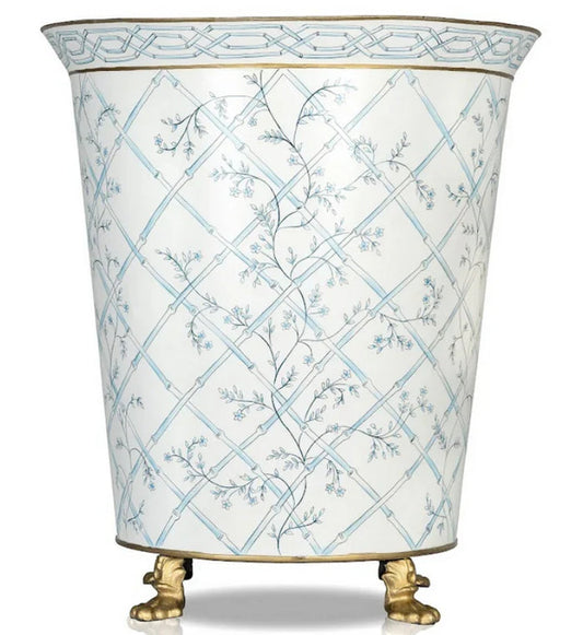 Ivory and Blue Bamboo Chinoiserie Footed Planter by The Enchanted Home