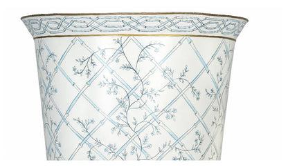 Ivory and Blue Bamboo Chinoiserie Footed Planter by The Enchanted Home