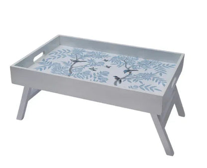 Wood Breakfast Tray in Ivory with Chinoiserie Design - The Mayfair Hall