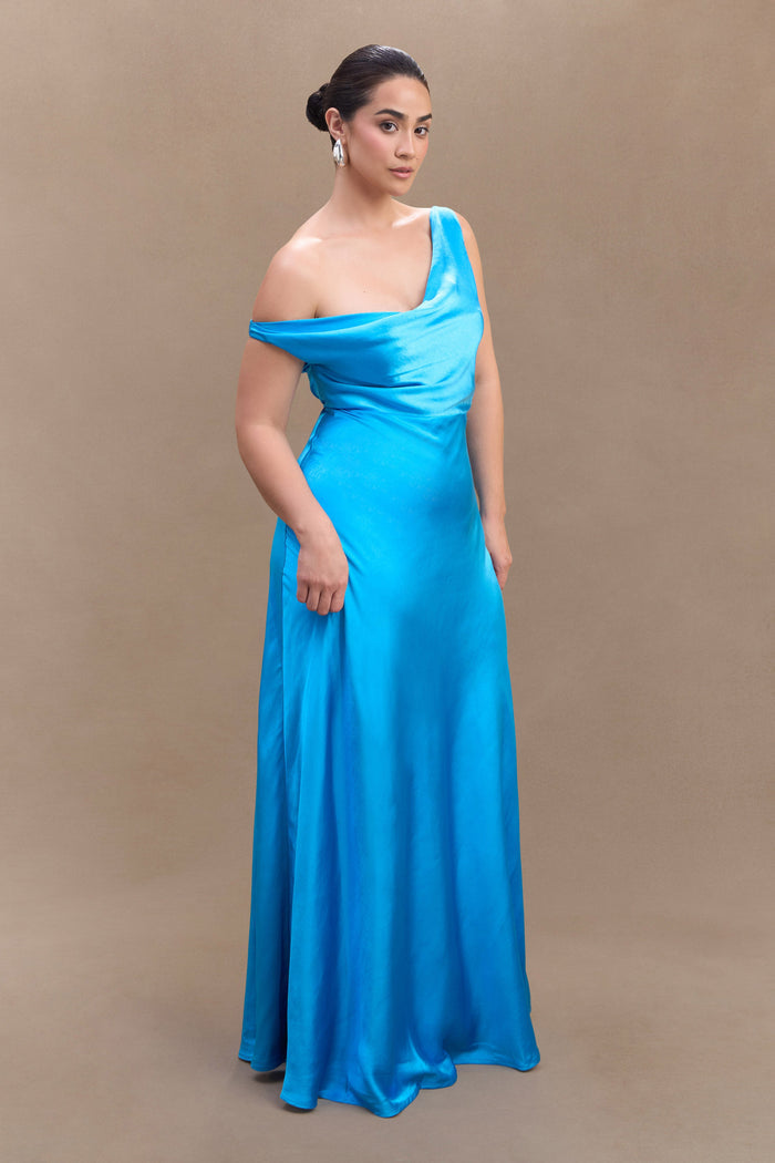 Jacinta One Shoulder Maxi Dress - Cyan Blue