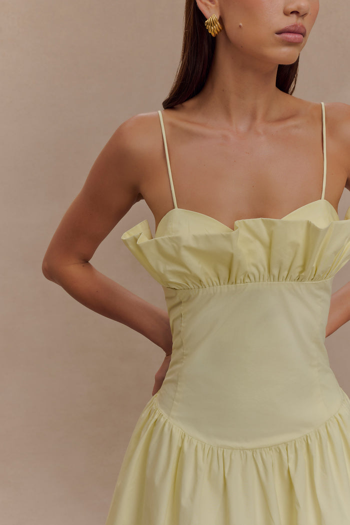 Janis Cotton Frill Maxi Dress - Lemon