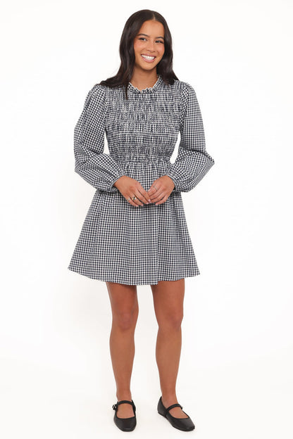 Petal and Pup USA DRESSES Jessen Long Sleeve Mini Dress - Navy Gingham