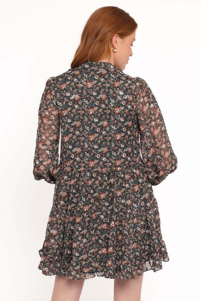 Petal and Pup USA DRESSES Jinny Long Sleeve Mini Dress - Dark Green/Multi