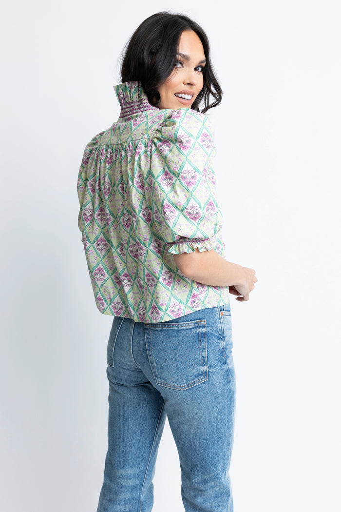 Karlie: PARIS FLORAL RUFFLE PUFF SLEEVE TOP - B Social Boutique