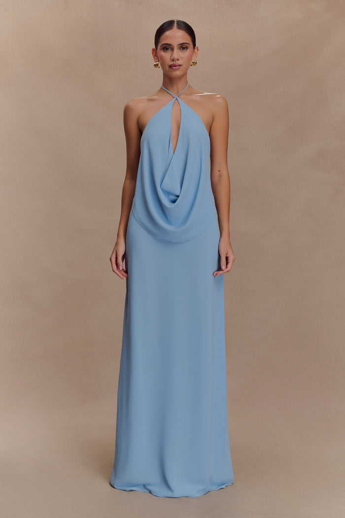 Katalina Chiffon Cowl Halter Top - Sky Blue