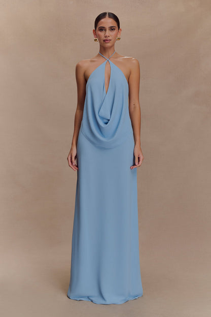 Katalina Chiffon Cowl Halter Top - Sky Blue