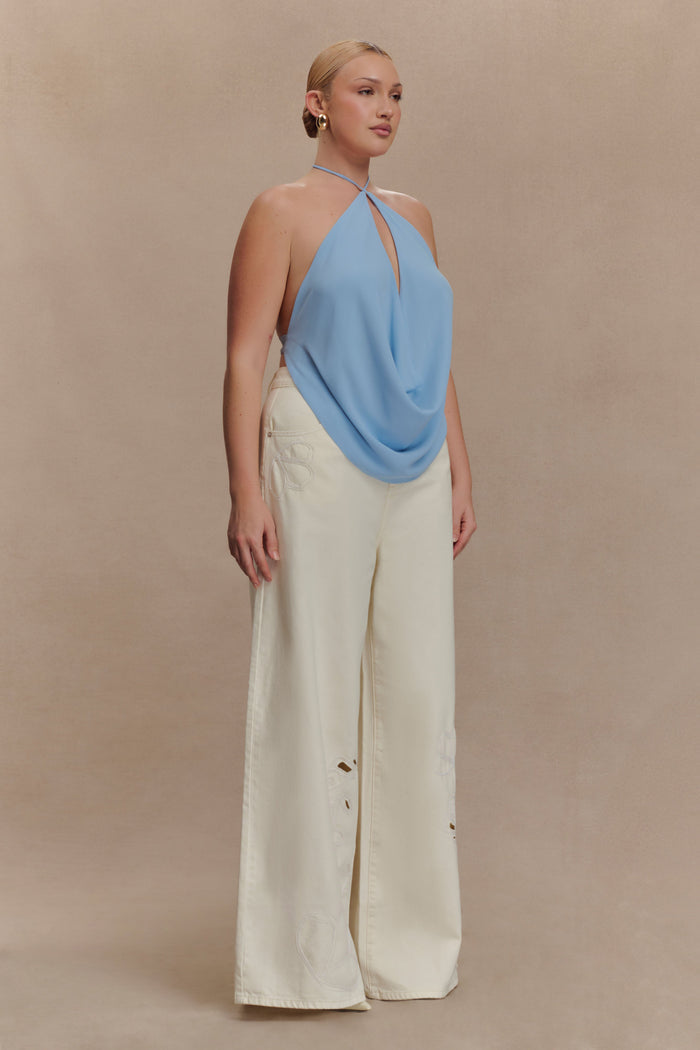 Katalina Chiffon Cowl Halter Top - Sky Blue
