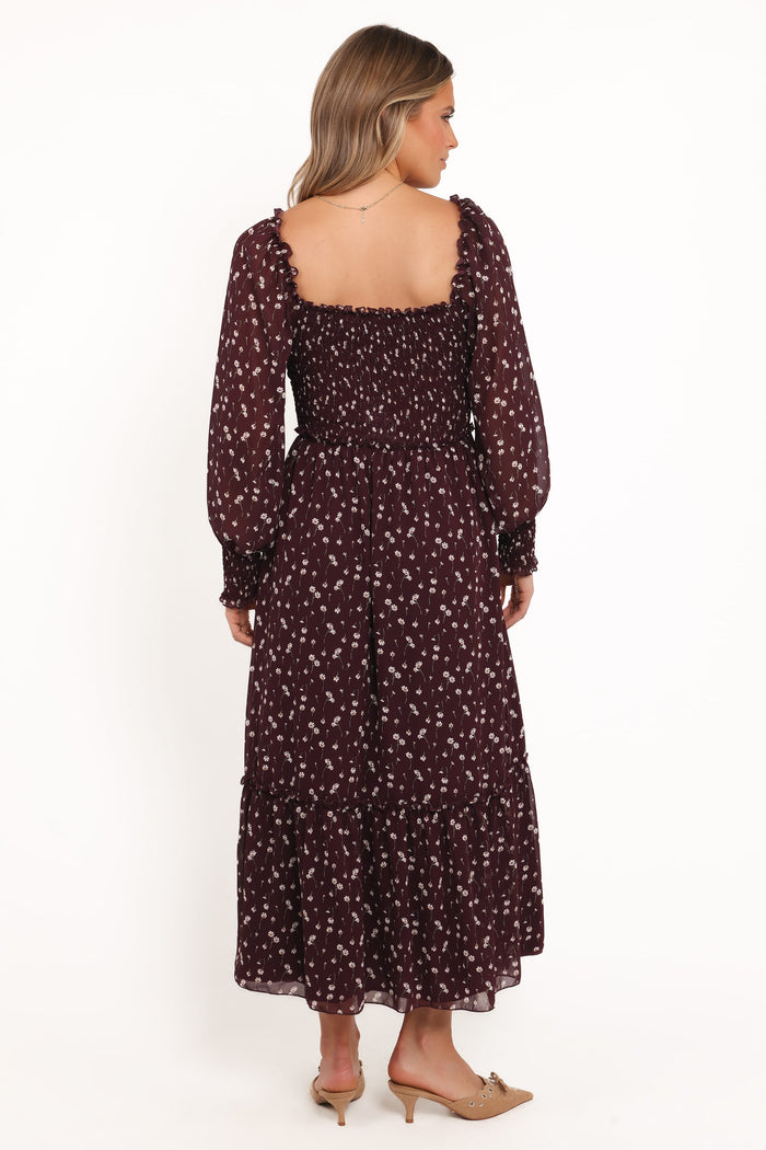 Petal and Pup USA DRESSES Keziah Long Sleeve Maxi Dress - Burgundy Floral