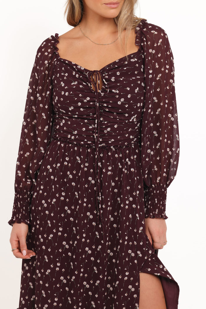 Petal and Pup USA DRESSES Keziah Long Sleeve Maxi Dress - Burgundy Floral