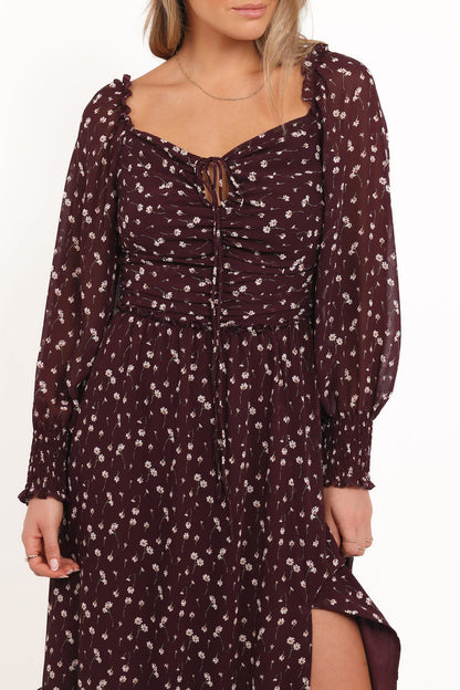 Petal and Pup USA DRESSES Keziah Long Sleeve Maxi Dress - Burgundy Floral