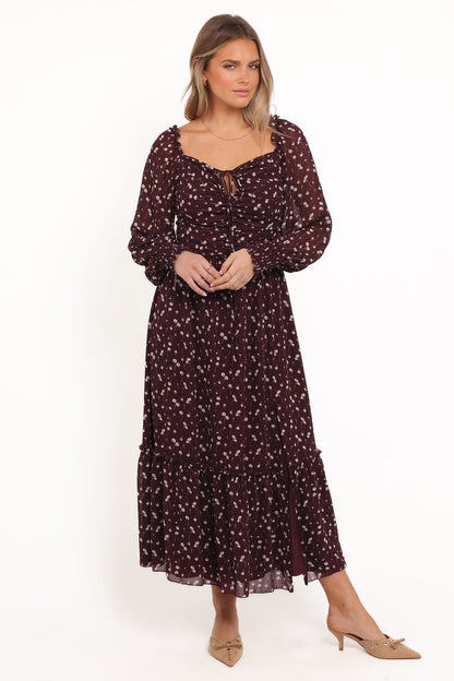 Petal and Pup USA DRESSES Keziah Long Sleeve Maxi Dress - Burgundy Floral