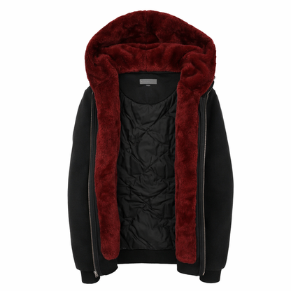 Kids Black Hoodie Removable Fur - Red