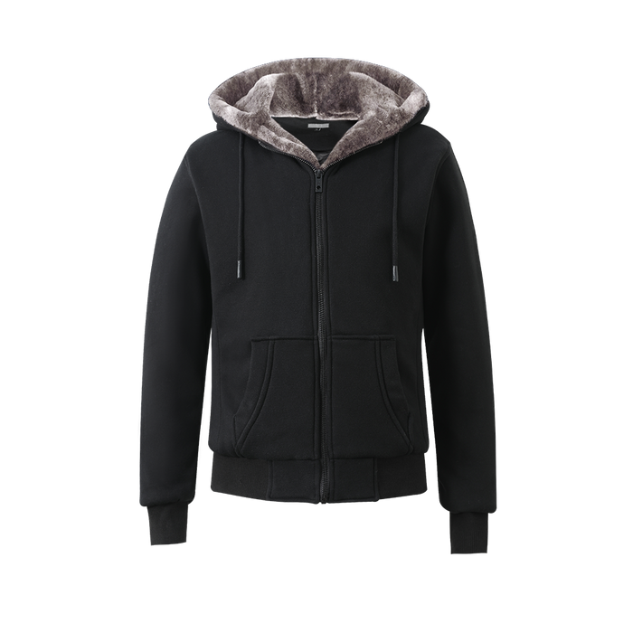 Kids Black Hoodie with Removable Fur - Brown