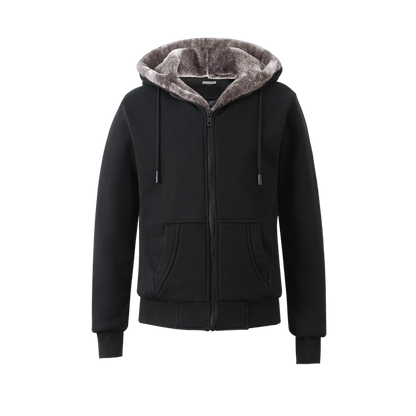 Kids Black Hoodie with Removable Fur - Brown