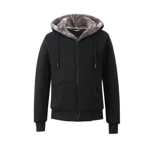 Kids Black Hoodie with Removable Fur - Brown