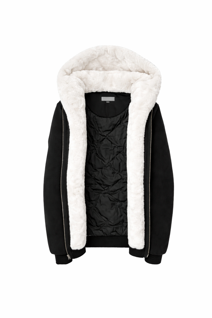 Kids Black Hoodie with Removable Fur - White